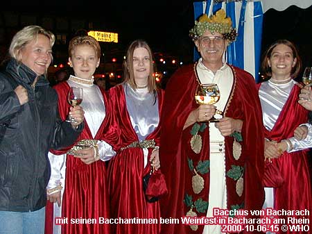 Wine God Bacchus from Bacharach and his Bacchantinnen on the wine festival in Bacharach on the Rhine River.